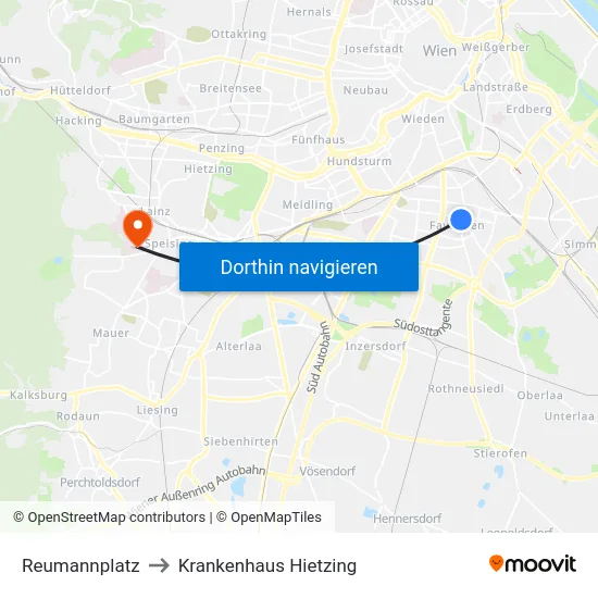 Reumannplatz to Krankenhaus Hietzing map