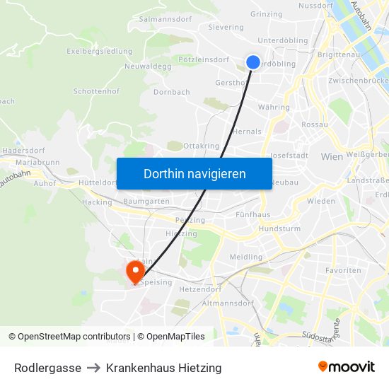 Rodlergasse to Krankenhaus Hietzing map