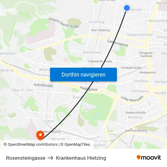 Rosensteingasse to Krankenhaus Hietzing map