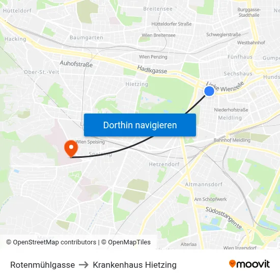 Rotenmühlgasse to Krankenhaus Hietzing map