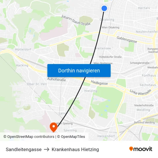 Sandleitengasse to Krankenhaus Hietzing map