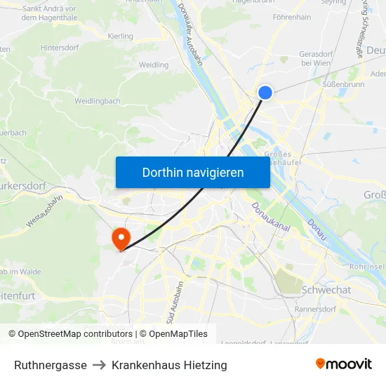 Ruthnergasse to Krankenhaus Hietzing map