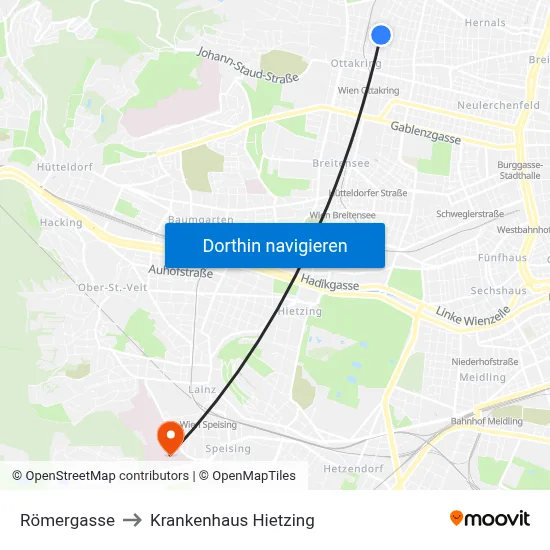 Römergasse to Krankenhaus Hietzing map