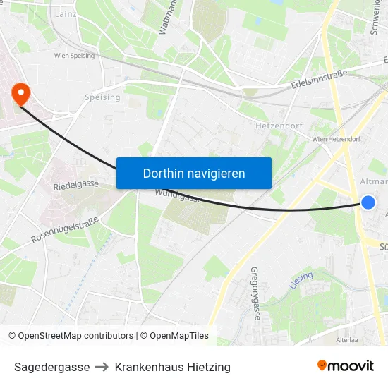 Sagedergasse to Krankenhaus Hietzing map