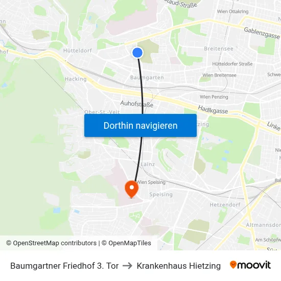Baumgartner Friedhof 3. Tor to Krankenhaus Hietzing map