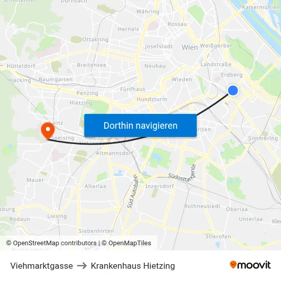 Viehmarktgasse to Krankenhaus Hietzing map