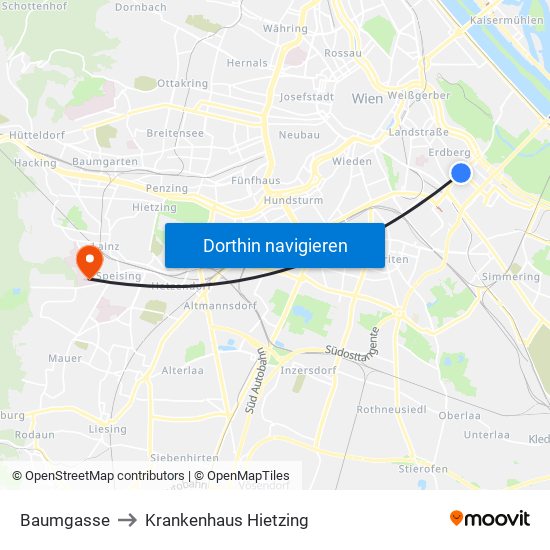 Baumgasse to Krankenhaus Hietzing map