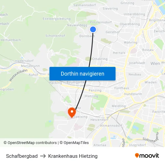 Schafbergbad to Krankenhaus Hietzing map