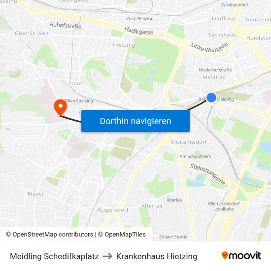 Meidling Schedifkaplatz to Krankenhaus Hietzing map