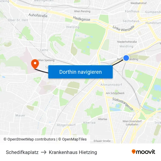 Schedifkaplatz to Krankenhaus Hietzing map
