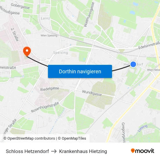 Schloss Hetzendorf to Krankenhaus Hietzing map