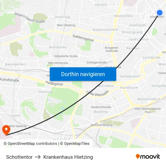 Schottentor to Krankenhaus Hietzing map