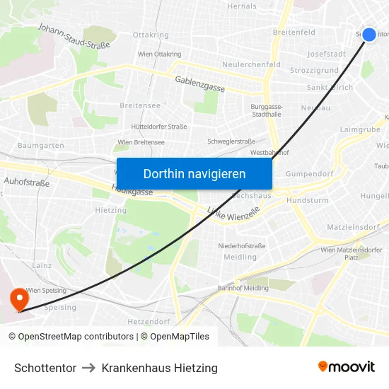 Schottentor to Krankenhaus Hietzing map