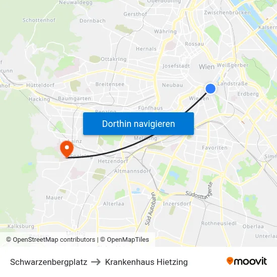 Schwarzenbergplatz to Krankenhaus Hietzing map