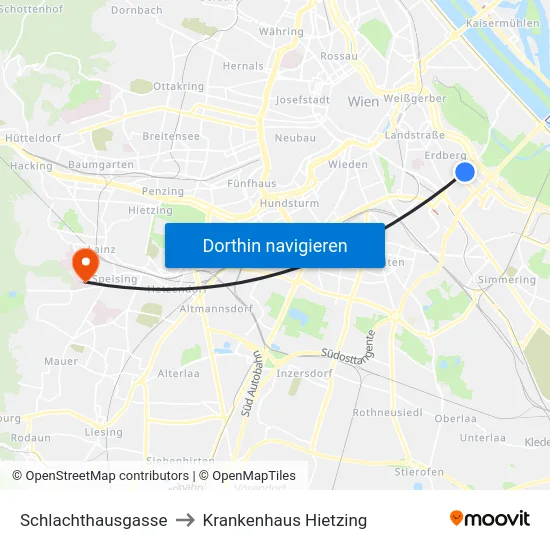 Schlachthausgasse to Krankenhaus Hietzing map