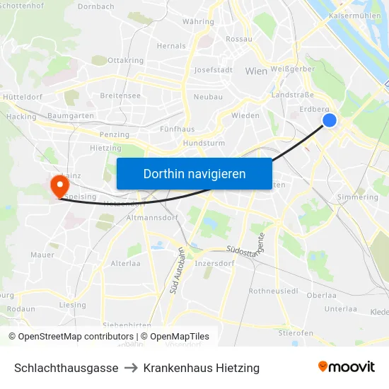 Schlachthausgasse to Krankenhaus Hietzing map