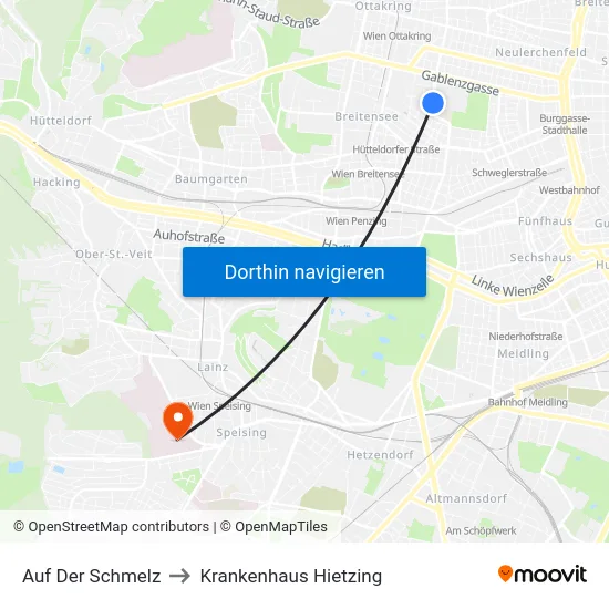 Auf Der Schmelz to Krankenhaus Hietzing map