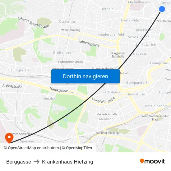 Berggasse to Krankenhaus Hietzing map