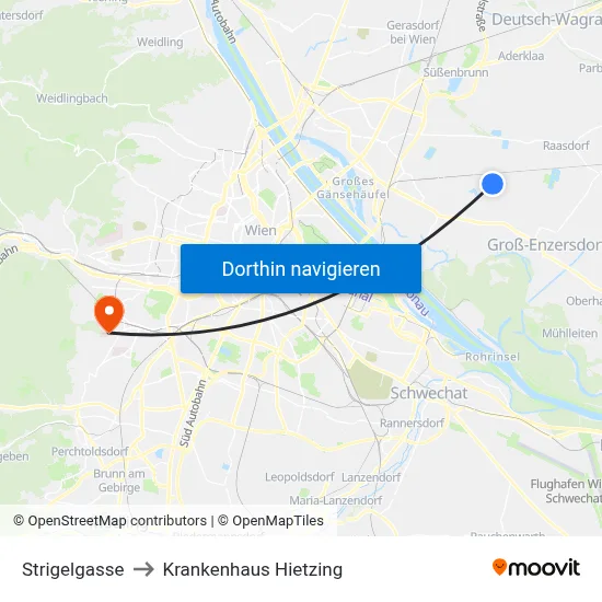 Strigelgasse to Krankenhaus Hietzing map