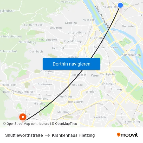 Shuttleworthstraße to Krankenhaus Hietzing map