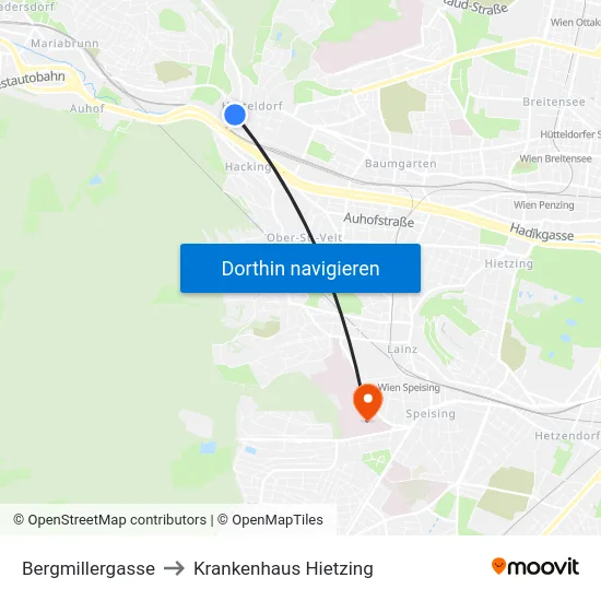 Bergmillergasse to Krankenhaus Hietzing map
