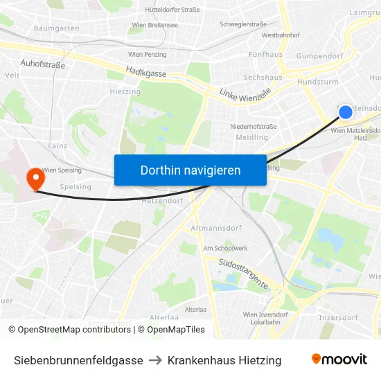 Siebenbrunnenfeldgasse to Krankenhaus Hietzing map