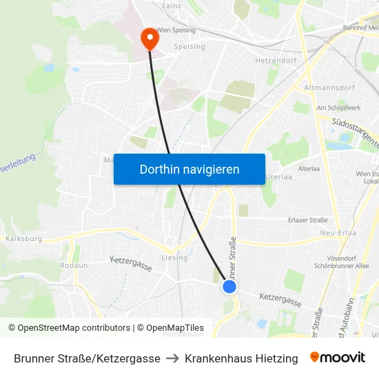 Brunner Straße/Ketzergasse to Krankenhaus Hietzing map
