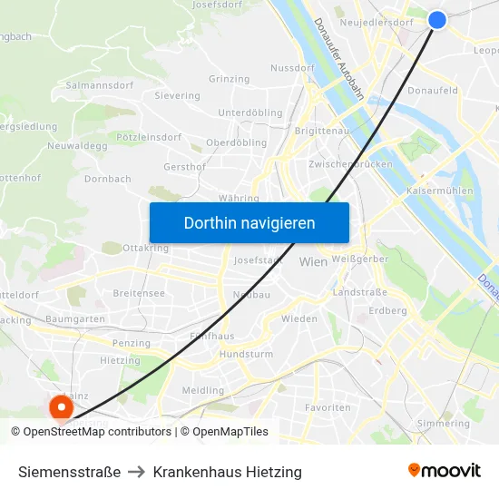 Siemensstraße to Krankenhaus Hietzing map