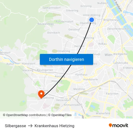Silbergasse to Krankenhaus Hietzing map