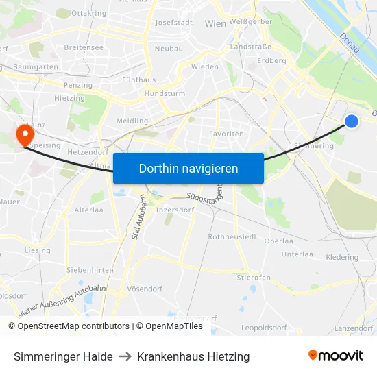 Simmeringer Haide to Krankenhaus Hietzing map