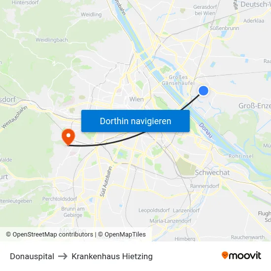 Donauspital to Krankenhaus Hietzing map