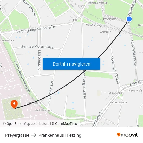 Preyergasse to Krankenhaus Hietzing map