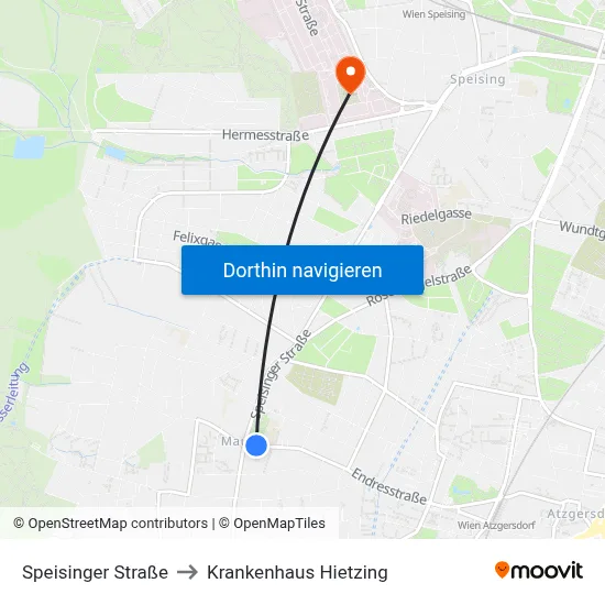Speisinger Straße to Krankenhaus Hietzing map