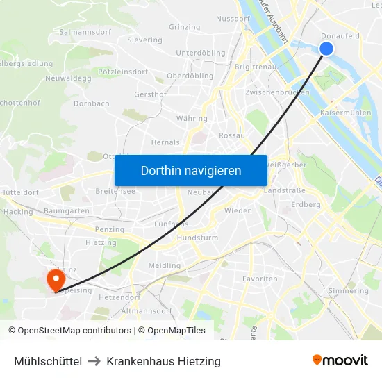 Mühlschüttel to Krankenhaus Hietzing map