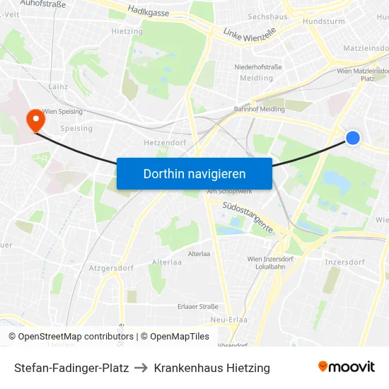 Stefan-Fadinger-Platz to Krankenhaus Hietzing map