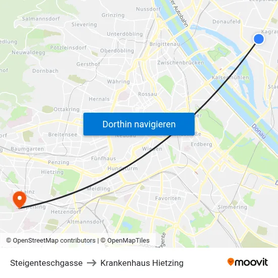 Steigenteschgasse to Krankenhaus Hietzing map