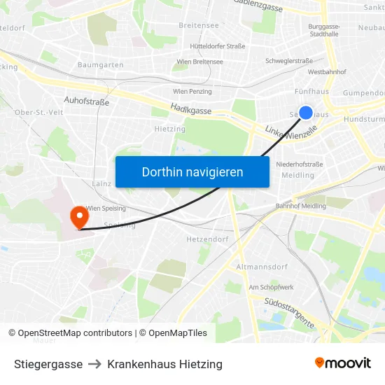 Stiegergasse to Krankenhaus Hietzing map
