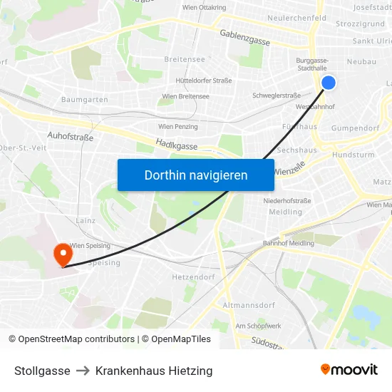 Stollgasse to Krankenhaus Hietzing map