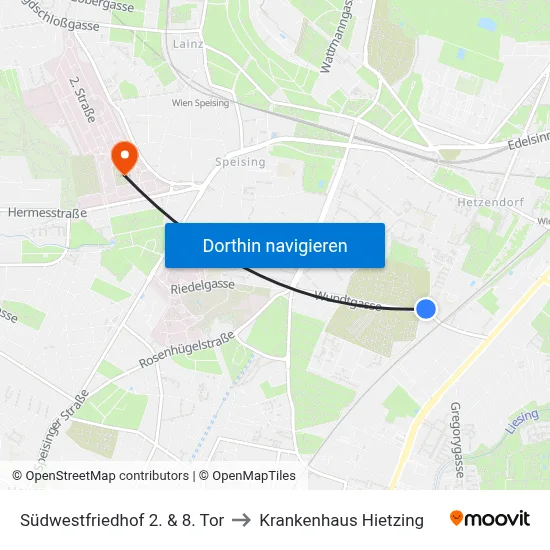 Südwestfriedhof 2. & 8. Tor to Krankenhaus Hietzing map
