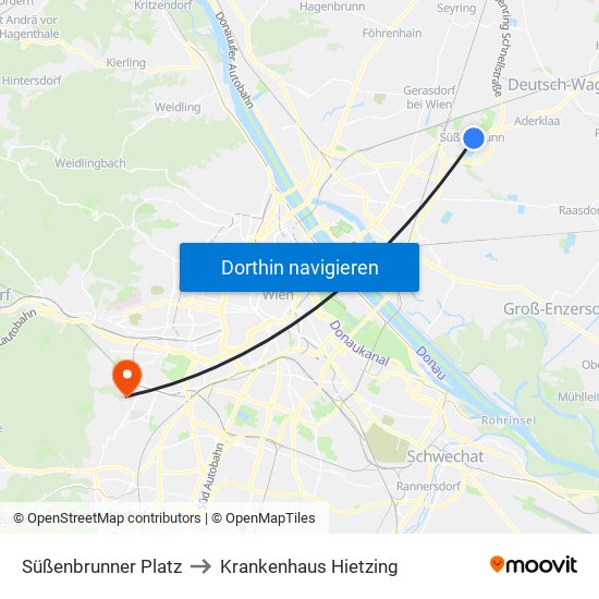 Süßenbrunner Platz to Krankenhaus Hietzing map