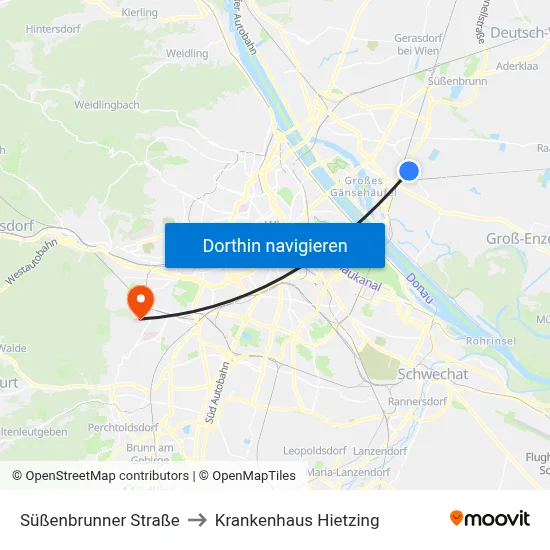 Süßenbrunner Straße to Krankenhaus Hietzing map