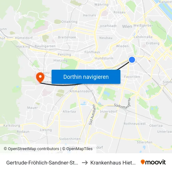 Gertrude-Fröhlich-Sandner-Straße to Krankenhaus Hietzing map