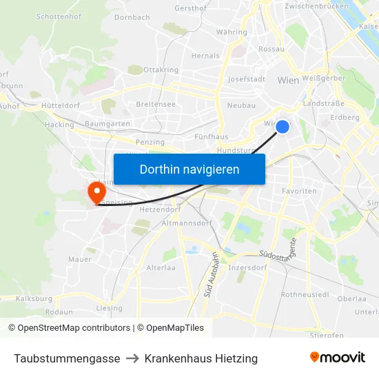 Taubstummengasse to Krankenhaus Hietzing map
