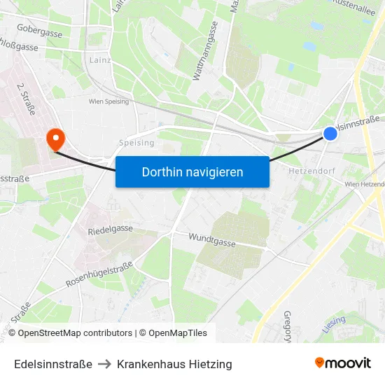 Edelsinnstraße to Krankenhaus Hietzing map
