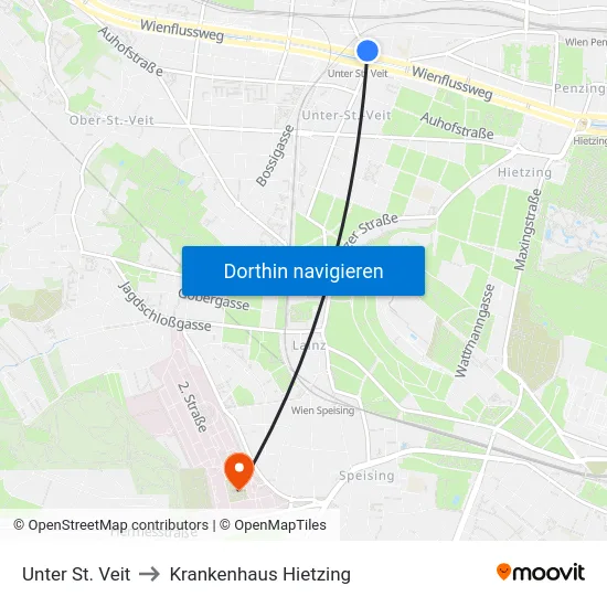 Unter St. Veit to Krankenhaus Hietzing map