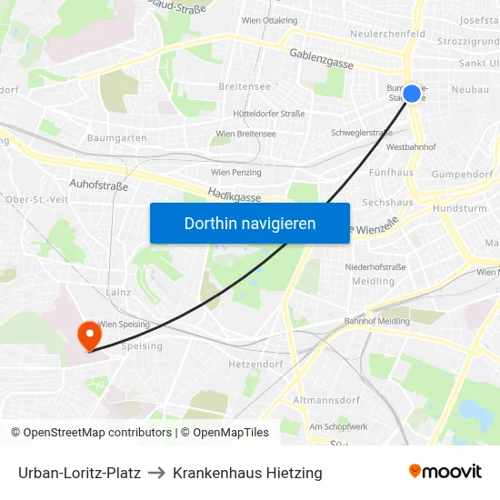 Urban-Loritz-Platz to Krankenhaus Hietzing map