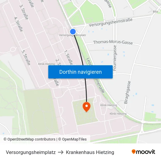 Versorgungsheimplatz to Krankenhaus Hietzing map