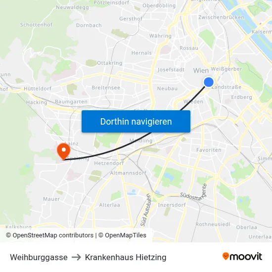 Weihburggasse to Krankenhaus Hietzing map