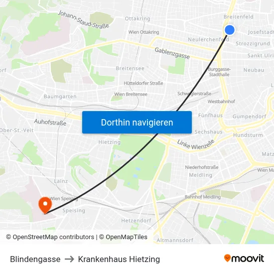 Blindengasse to Krankenhaus Hietzing map