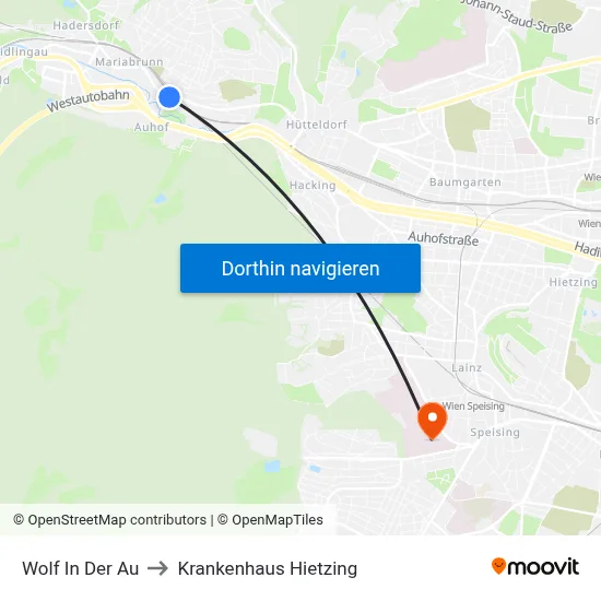 Wolf In Der Au to Krankenhaus Hietzing map